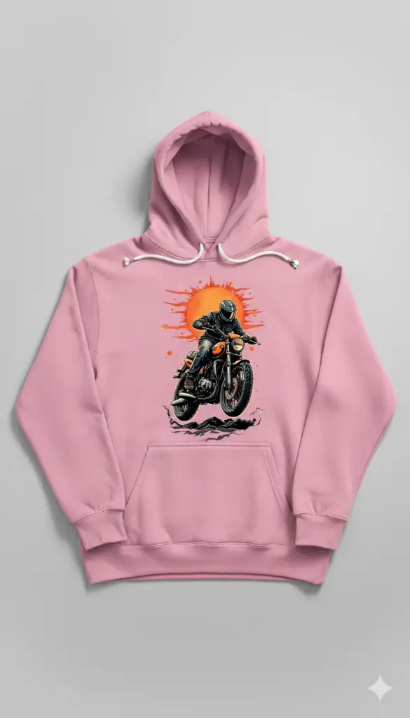 Motorcycle Graphic Pullover Hoodie - Pink