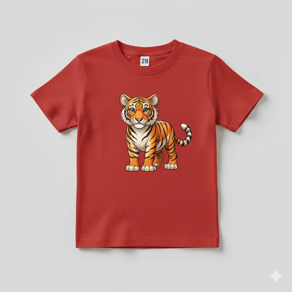 Cute Cartoon Baby Tiger Kids T-Shirt - Red
