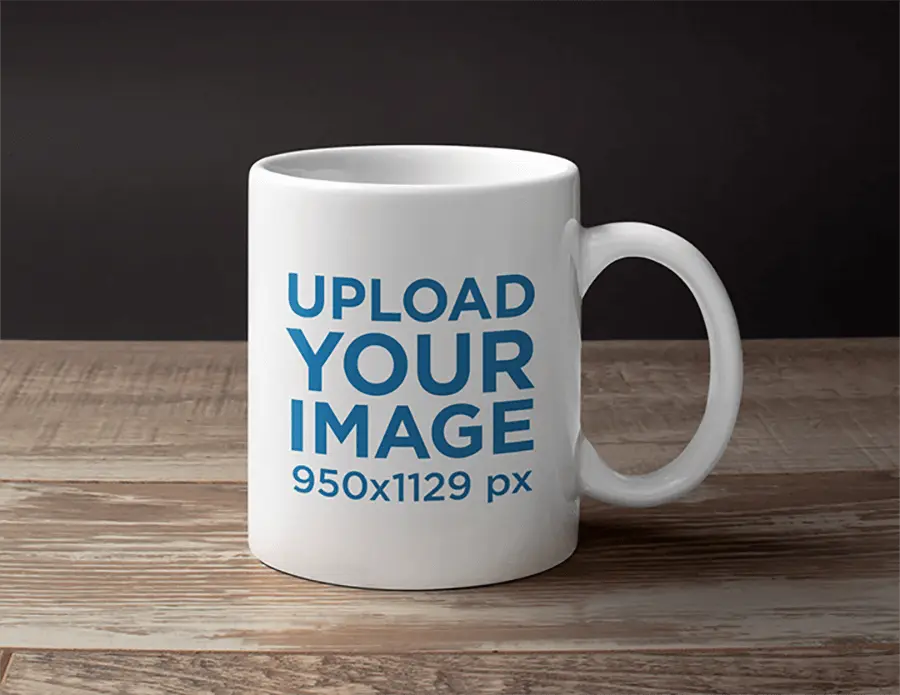 Customizable White Mug on Rustic Wood Table