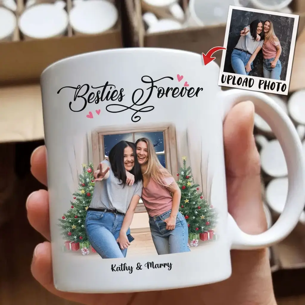 Personalized "Besties Forever" Photo Mug - Custom Best Friend Christmas Gift