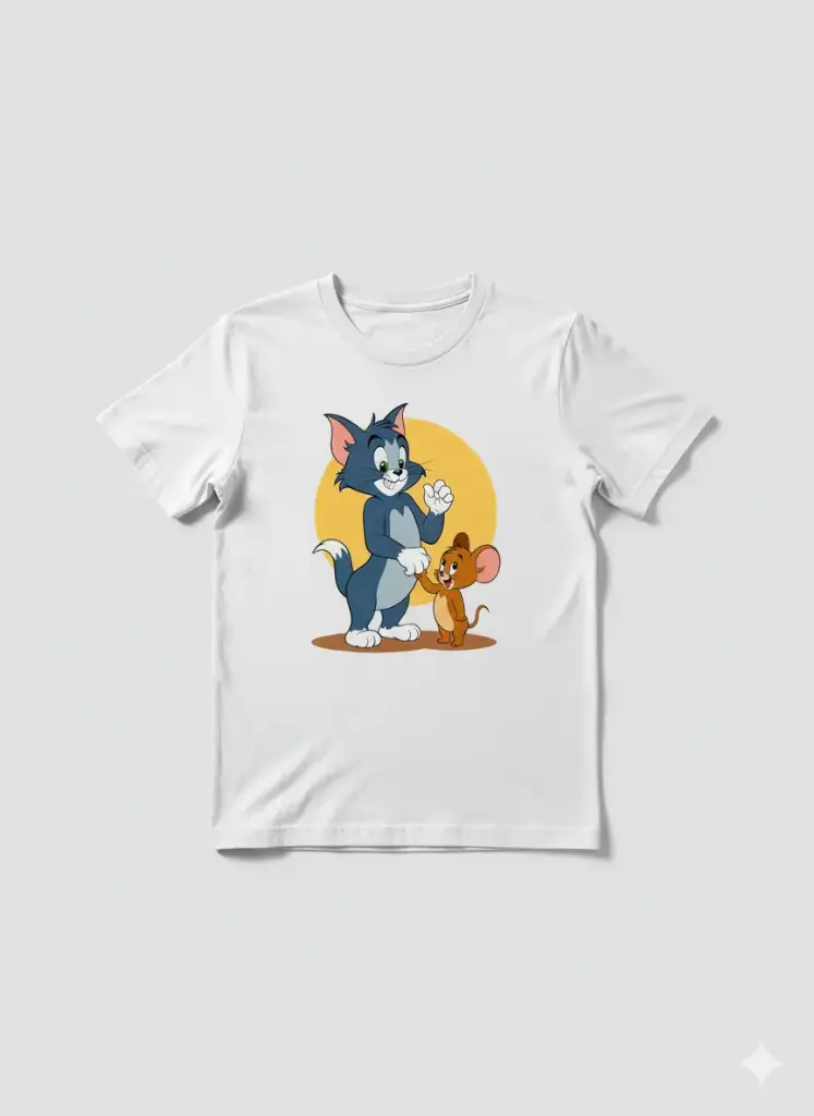 Tom and Jerry Hug/High-Five White T-Shirt | Cartoon Nostalgia Tee