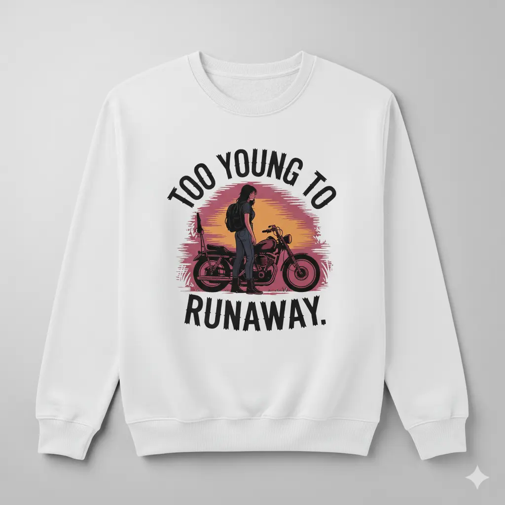 Biker Girl Aesthetic Pullover | Road Trip Motto White Sweatshirt